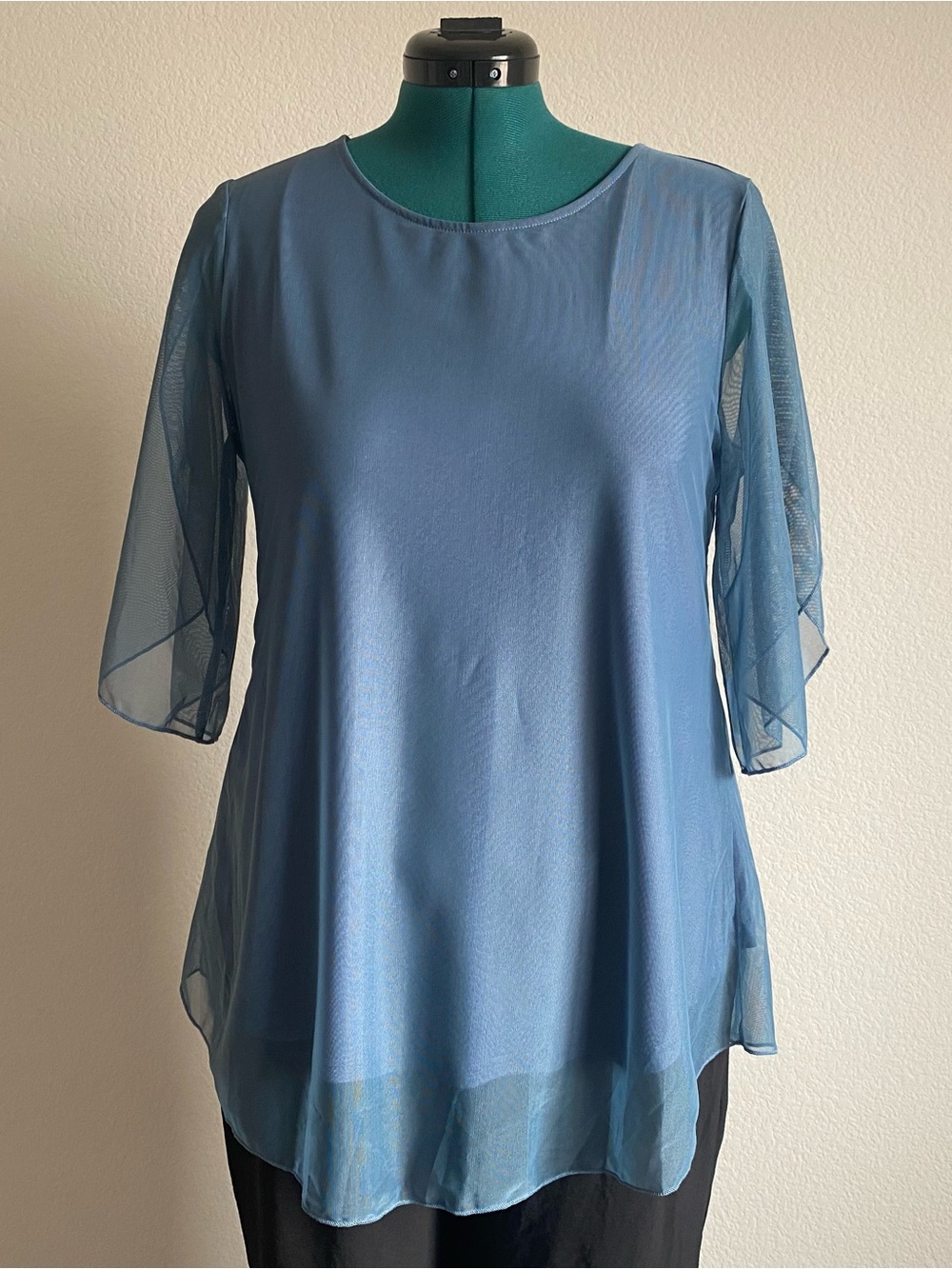 Women’s Sheer Sleeve Blue Tunic Top